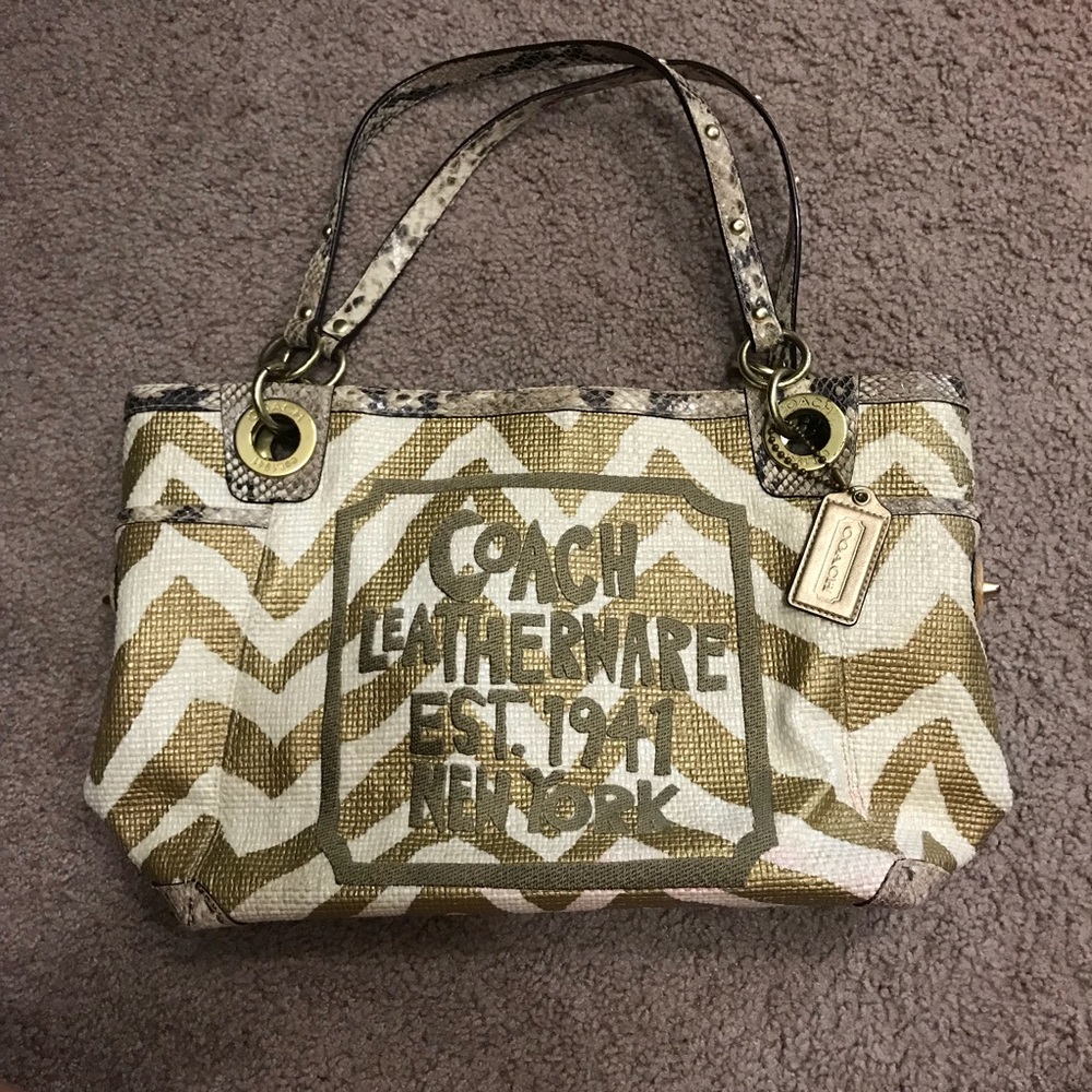 Coach Zebra Print Raffia Tote